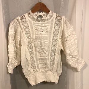 Free People One cotton high neck crochet lace top